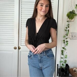 About Us Tie Front Cap Sleeve Blouse